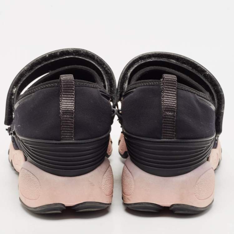 Pre Owned Dior Black Neoprene And Mesh Fusion Embellished Velcro Strap Sneakers Size 37.5