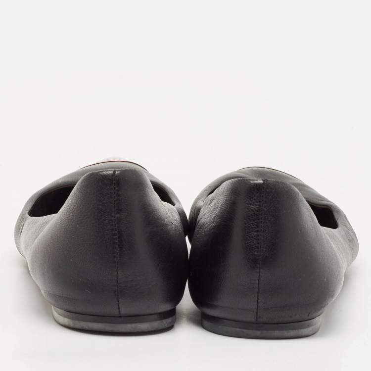 Pre Owned Dior Black Leather Metal Cap Pointed Toe Ballet Flats Size 39.5
