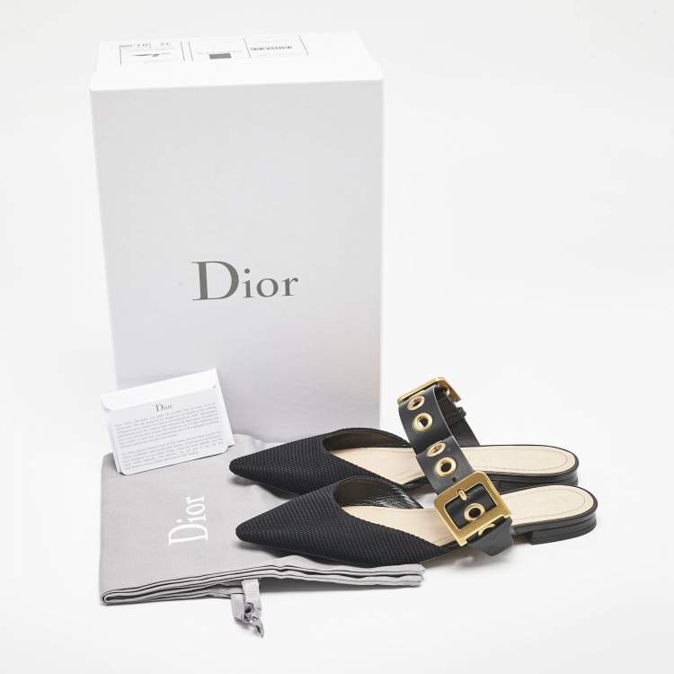 Pre Owned Dior Black Technical Fabric and Leather D-Dior Flat Mules Size 37