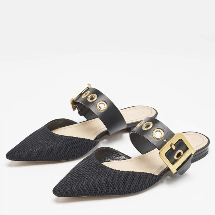 Pre Owned Dior Black Technical Fabric and Leather D-Dior Flat Mules Size 37