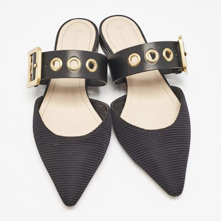 Pre Owned Dior Black Technical Fabric and Leather D-Dior Flat Mules Size 37