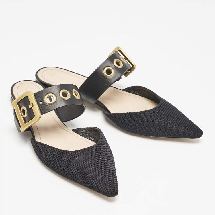Pre Owned Dior Black Technical Fabric and Leather D-Dior Flat Mules Size 37