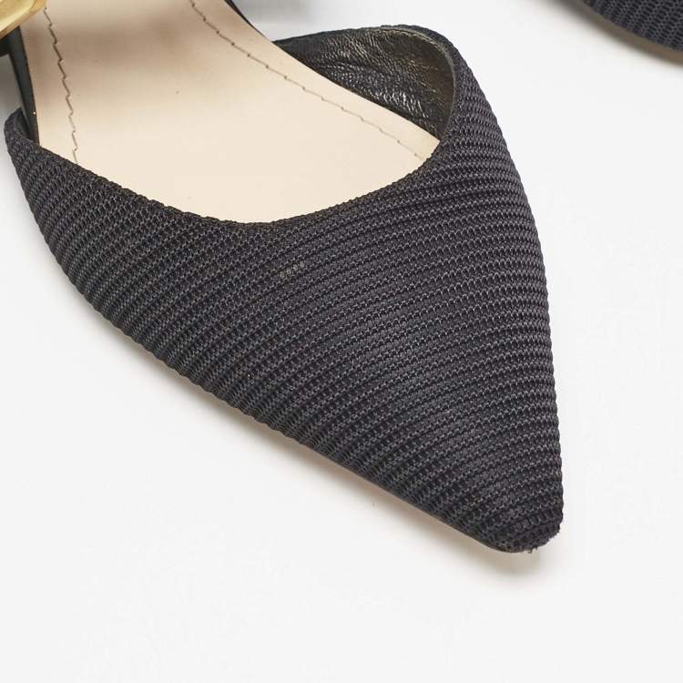 Pre Owned Dior Black Technical Fabric and Leather D-Dior Flat Mules Size 37