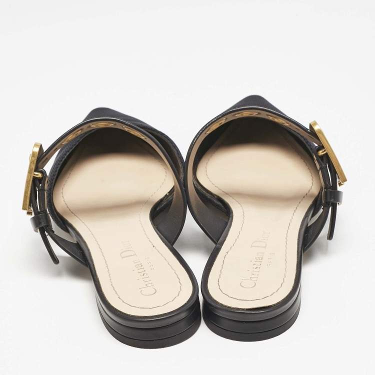 Pre Owned Dior Black Technical Fabric and Leather D-Dior Flat Mules Size 37