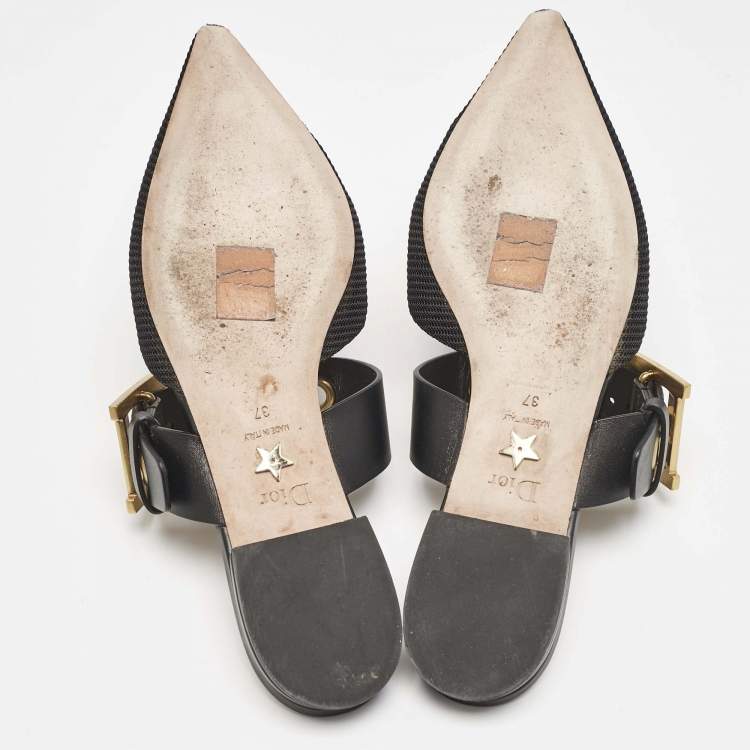 Pre Owned Dior Black Technical Fabric and Leather D-Dior Flat Mules Size 37