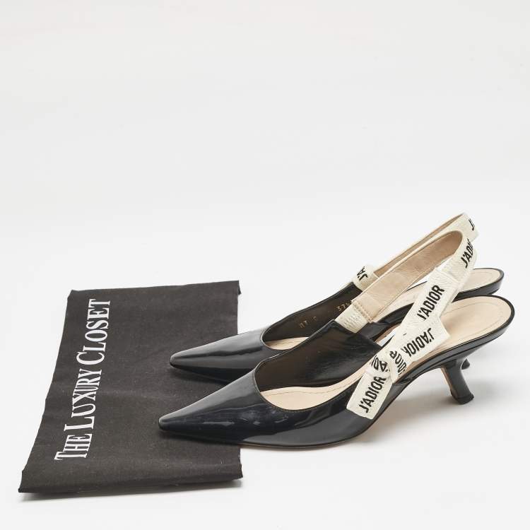 Pre Owned Dior Black Patent Leather J'adior Slingback Pumps Size 37.5