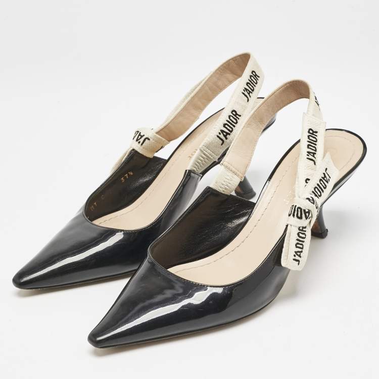 Pre Owned Dior Black Patent Leather J'adior Slingback Pumps Size 37.5
