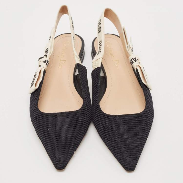 Pre Owned Dior Black Canvas J'adior Slingback Flats Size 36