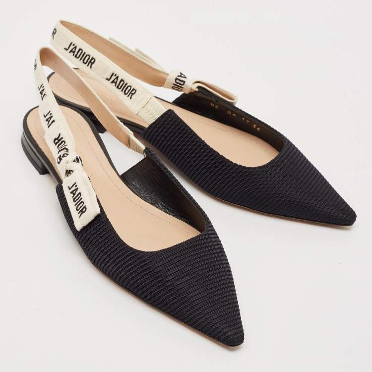 Pre Owned Dior Black Canvas J'adior Slingback Flats Size 36