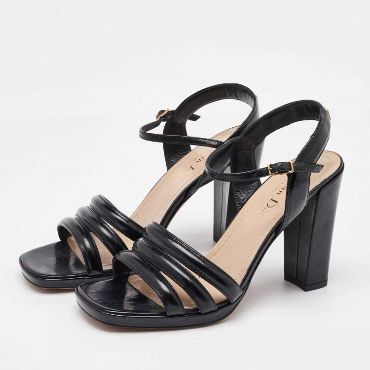 Pre Owned Dior Black Leather Ankle Strap Sandals Size 36.5