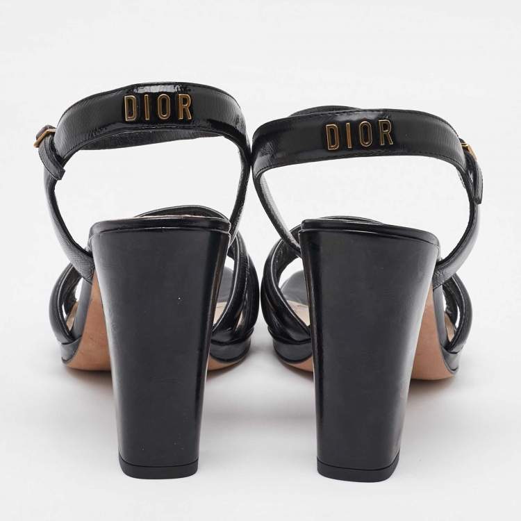 Pre Owned Dior Black Leather Ankle Strap Sandals Size 36.5