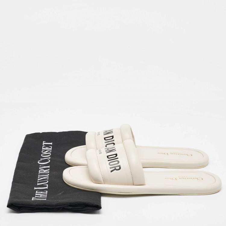 Pre Owned Dior White Leather Every-D Flat Slide Sandals Size 37