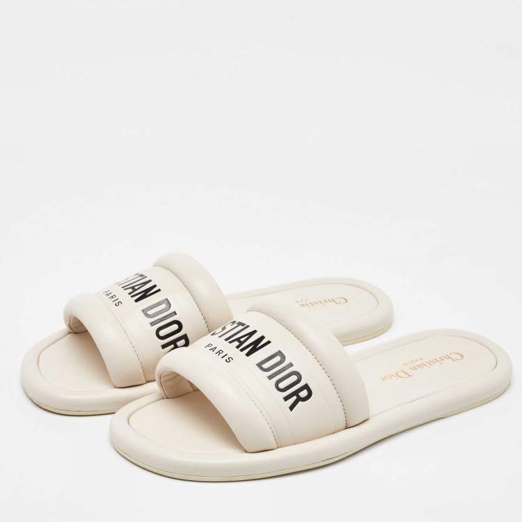 Pre Owned Dior White Leather Every-D Flat Slide Sandals Size 37