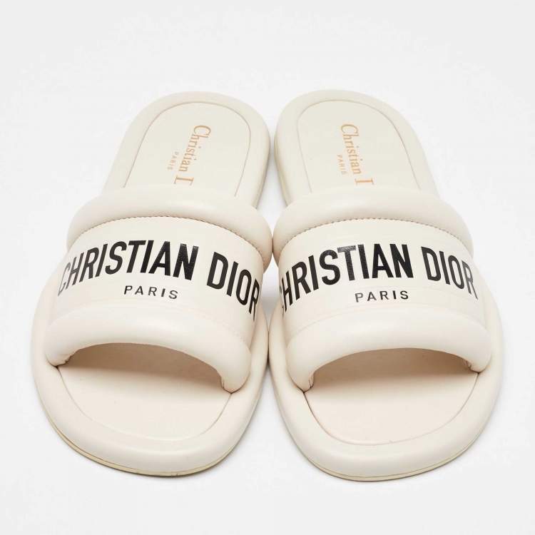 Pre Owned Dior White Leather Every-D Flat Slide Sandals Size 37
