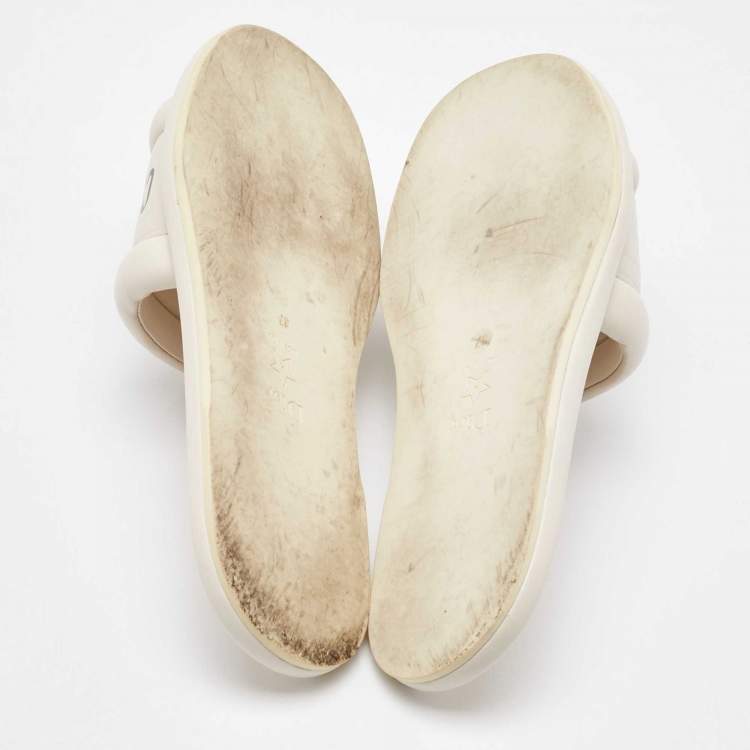 Pre Owned Dior White Leather Every-D Flat Slide Sandals Size 37