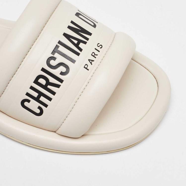 Pre Owned Dior White Leather Every-D Flat Slide Sandals Size 37