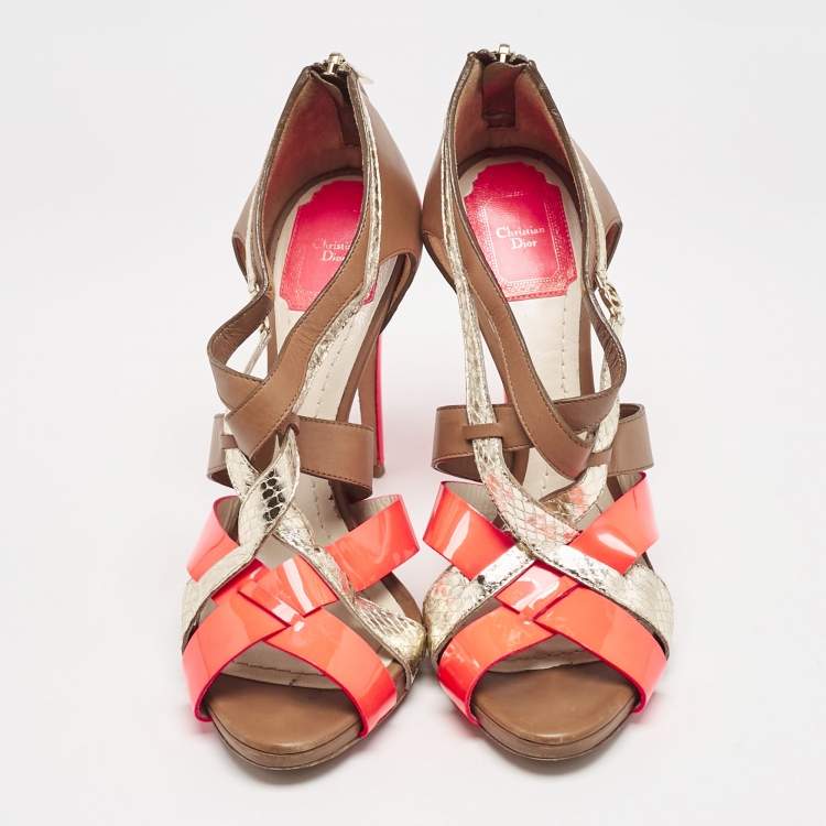 Pre Owned Dior Multicolor Patent Leather And Leather Strappy Sandals Size 39.5