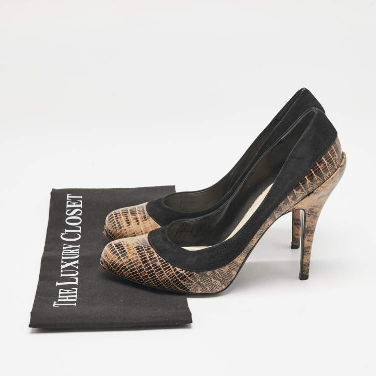 Pre Owned Dior Multicolor Lizard Embossed Leather and Suede Pumps Size 39.5