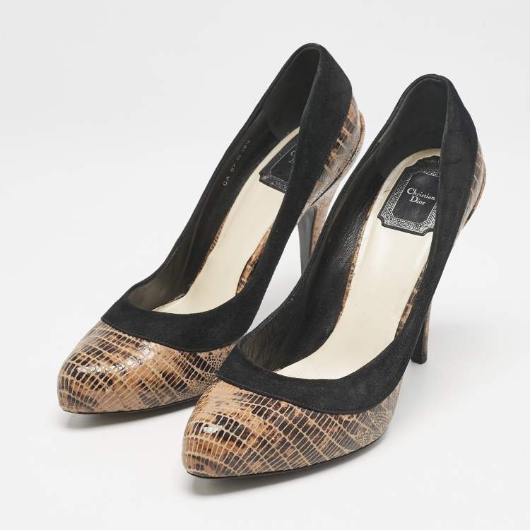 Pre Owned Dior Multicolor Lizard Embossed Leather and Suede Pumps Size 39.5