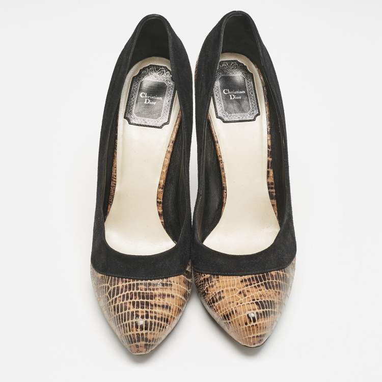 Pre Owned Dior Multicolor Lizard Embossed Leather and Suede Pumps Size 39.5