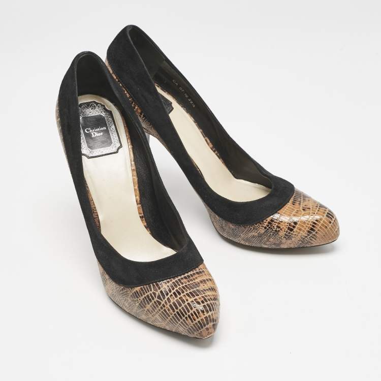 Pre Owned Dior Multicolor Lizard Embossed Leather and Suede Pumps Size 39.5