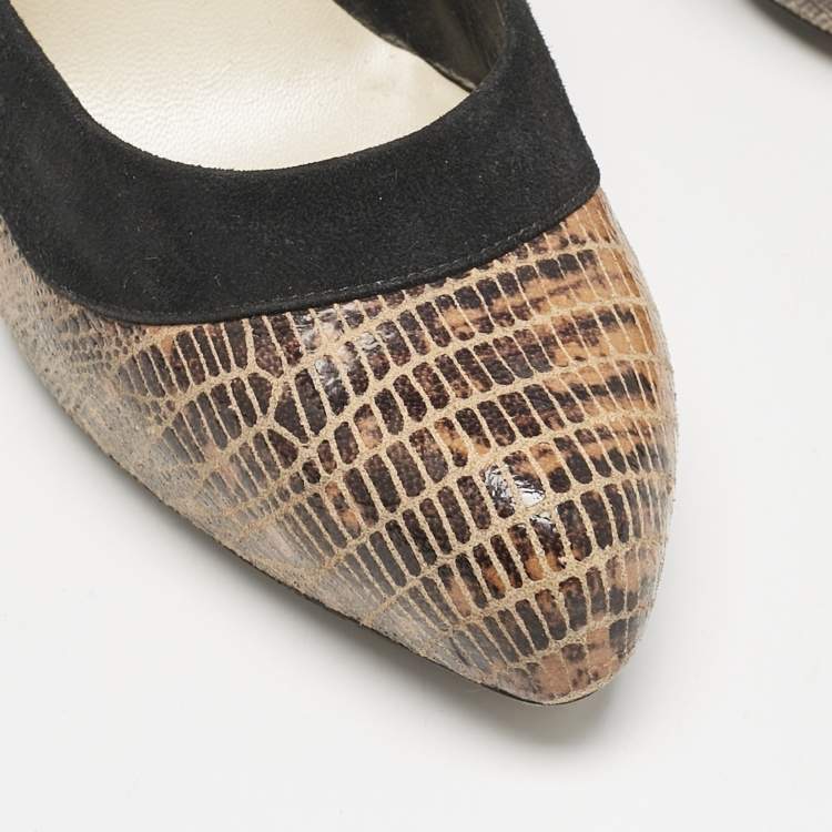 Pre Owned Dior Multicolor Lizard Embossed Leather and Suede Pumps Size 39.5