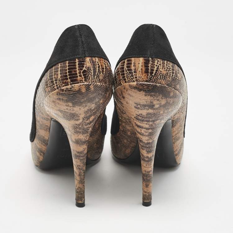 Pre Owned Dior Multicolor Lizard Embossed Leather and Suede Pumps Size 39.5