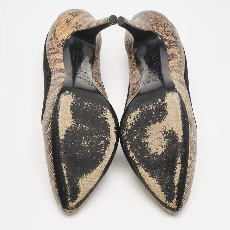 Pre Owned Dior Multicolor Lizard Embossed Leather and Suede Pumps Size 39.5