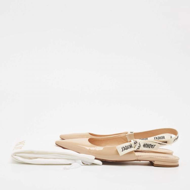 Pre Owned Dior Beige Patent Leather J'Adior Pointed Toe Slingback Flats Size 37