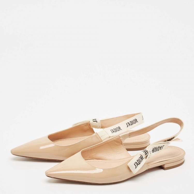 Pre Owned Dior Beige Patent Leather J'Adior Pointed Toe Slingback Flats Size 37