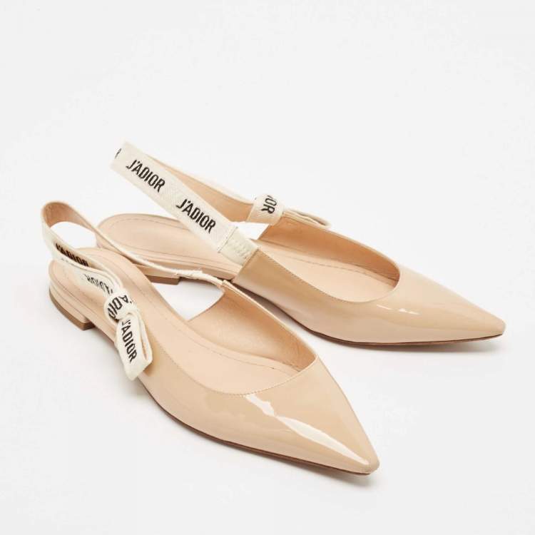 Pre Owned Dior Beige Patent Leather J'Adior Pointed Toe Slingback Flats Size 37