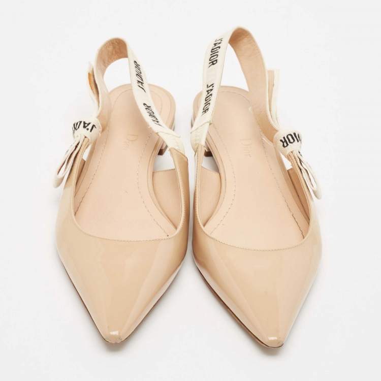 Pre Owned Dior Beige Patent Leather J'Adior Pointed Toe Slingback Flats Size 37