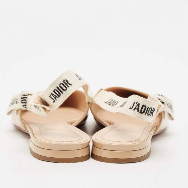 Pre Owned Dior Beige Patent Leather J'Adior Pointed Toe Slingback Flats Size 37