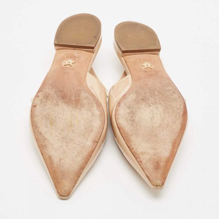 Pre Owned Dior Beige Patent Leather J'Adior Pointed Toe Slingback Flats Size 37