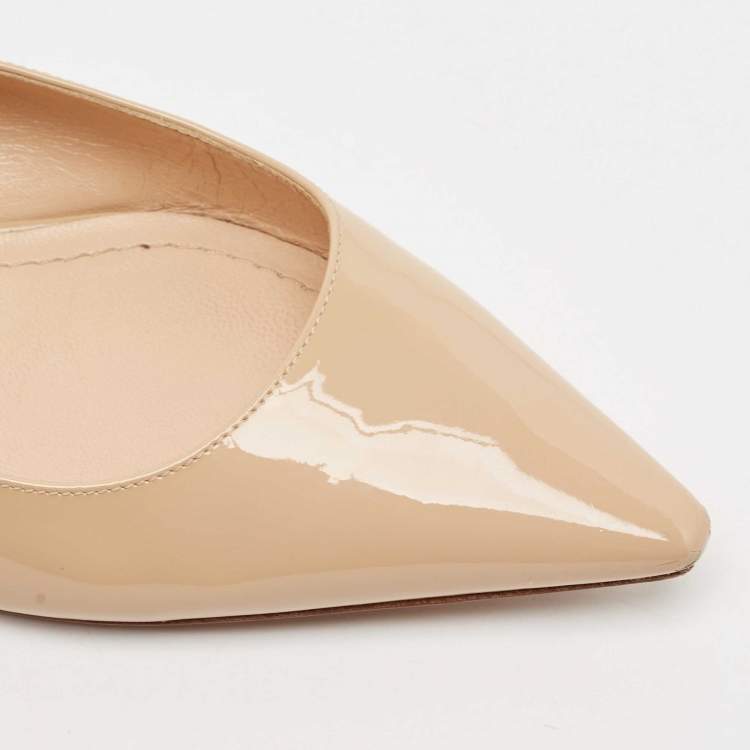 Pre Owned Dior Beige Patent Leather J'Adior Pointed Toe Slingback Flats Size 37