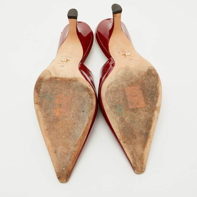 Pre Owned Dior Dark Red Patent Leather J'Adior Slingback Pumps Size 40