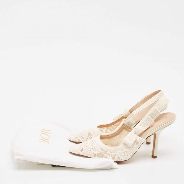 Pre Owned Dior White Lace J'Adior Slingback Pumps Size 40