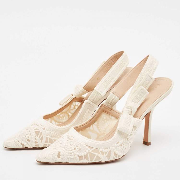 Pre Owned Dior White Lace J'Adior Slingback Pumps Size 40
