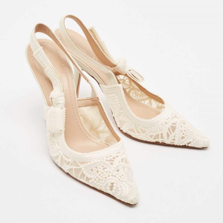 Pre Owned Dior White Lace J'Adior Slingback Pumps Size 40