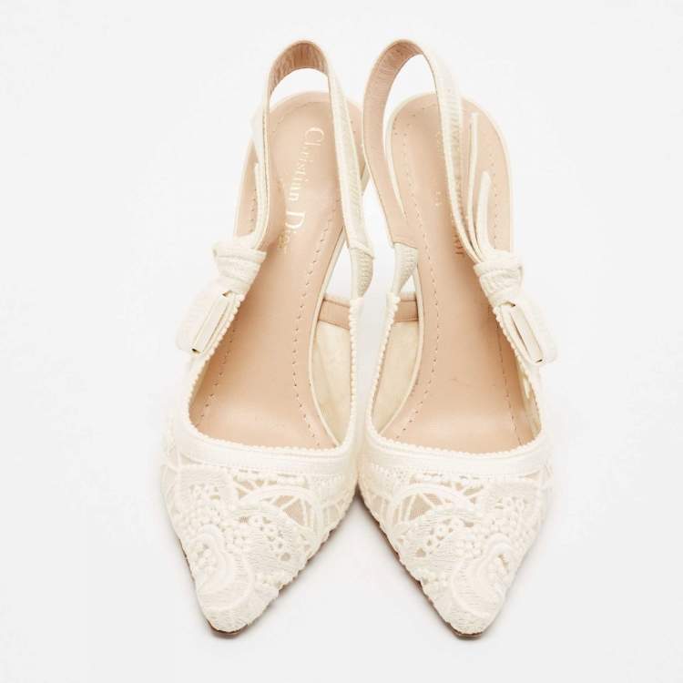 Pre Owned Dior White Lace J'Adior Slingback Pumps Size 40