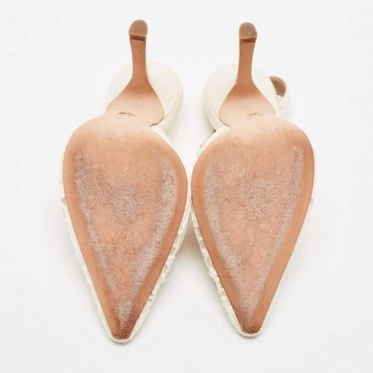 Pre Owned Dior White Lace J'Adior Slingback Pumps Size 40