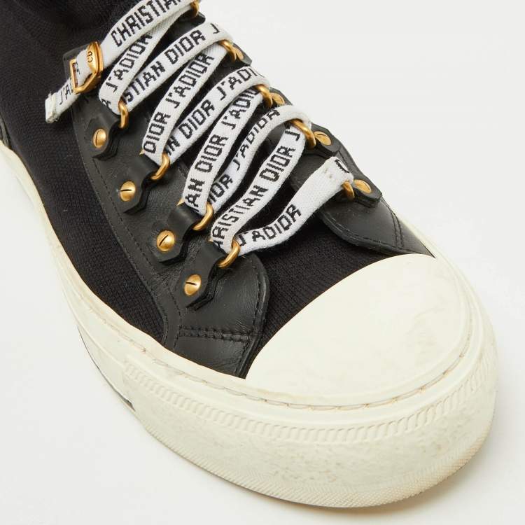 Pre Owned Dior Black Knit Fabric and Leather Walk'n'Dior Sneakers Size 38