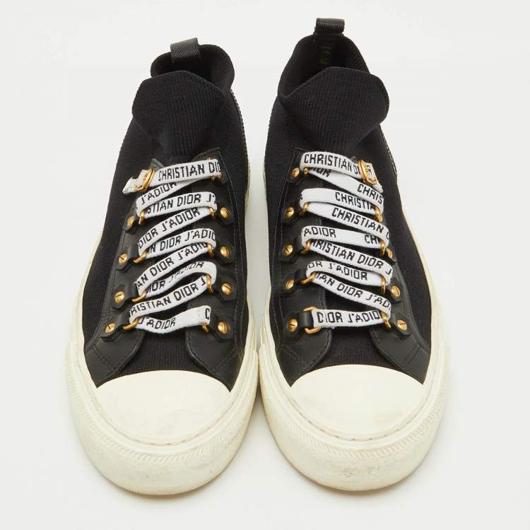 Pre Owned Dior Black Knit Fabric and Leather Walk'n'Dior Sneakers Size 38