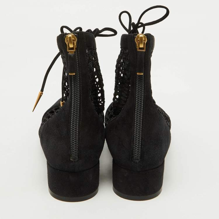 Pre Owned Dior Black Suede and Mesh Naughtily-D Ankle Boots Size 37