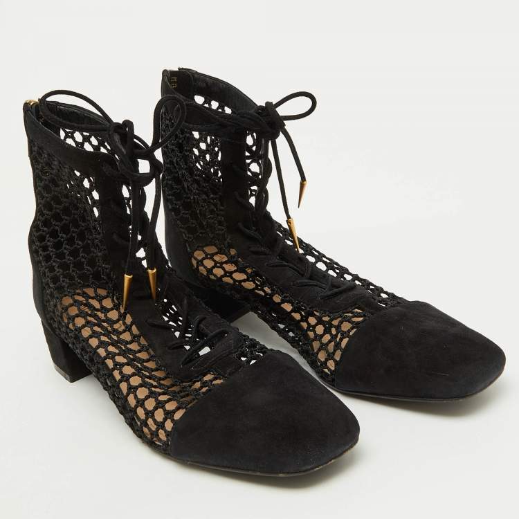 Pre Owned Dior Black Suede and Mesh Naughtily-D Ankle Boots Size 37
