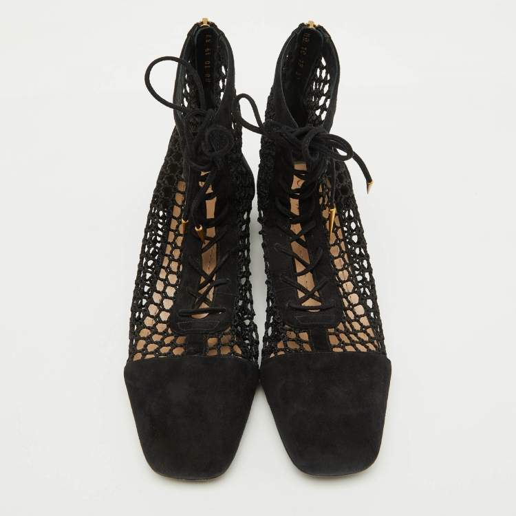 Pre Owned Dior Black Suede and Mesh Naughtily-D Ankle Boots Size 37
