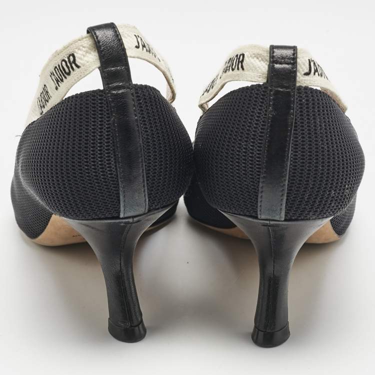 Pre Owned Dior J'adior Black Canvas Ribbon Pointed Toe Pumps Size 37.5