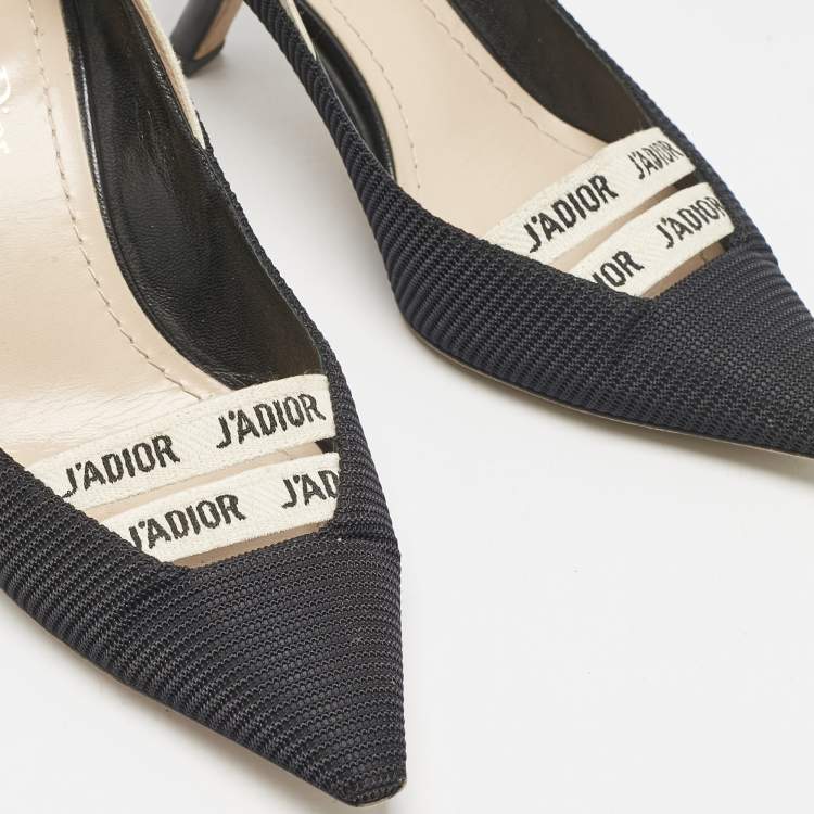 Pre Owned Dior J'adior Black Canvas Ribbon Pointed Toe Pumps Size 37.5