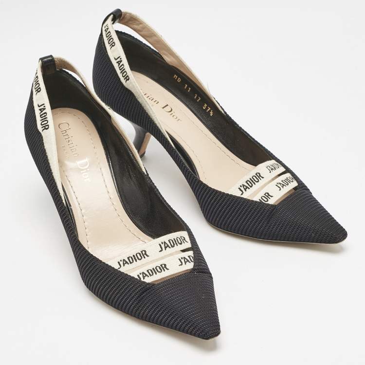 Pre Owned Dior J'adior Black Canvas Ribbon Pointed Toe Pumps Size 37.5