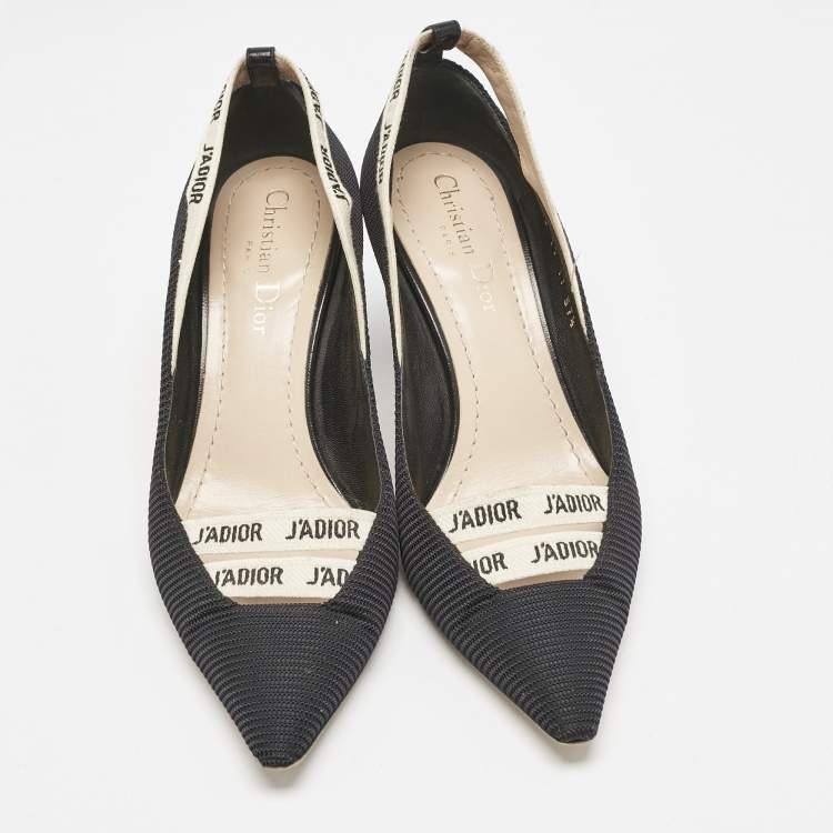 Pre Owned Dior J'adior Black Canvas Ribbon Pointed Toe Pumps Size 37.5